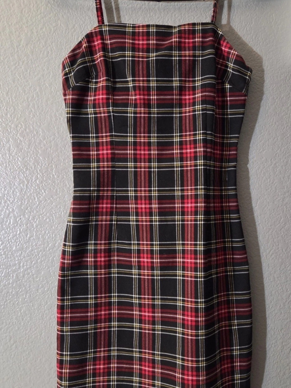 Plaid Slip Mini Dress in Red and Black